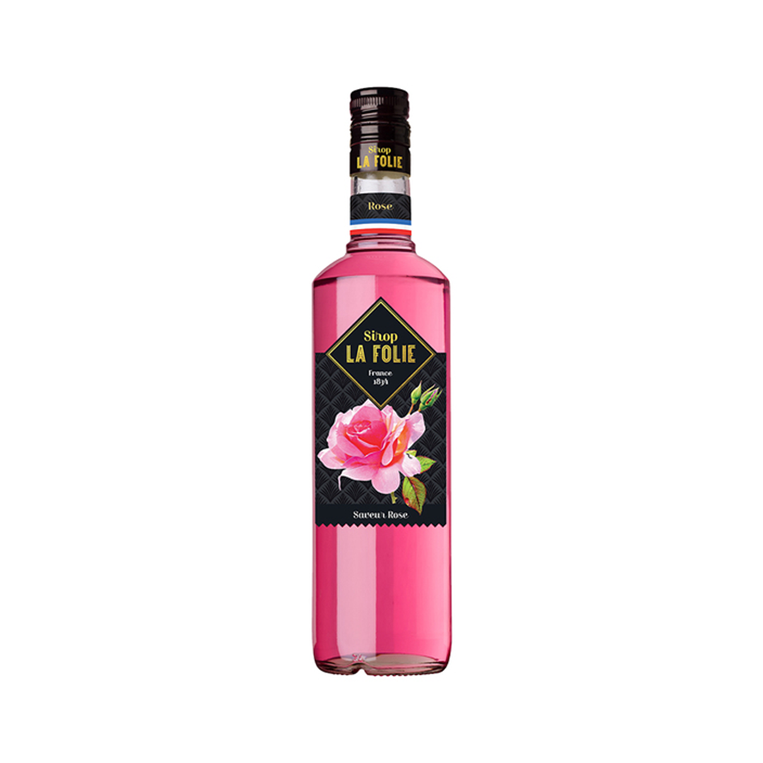 Bottle of Combier Distillery's rose syrup. Net weight: 35cl