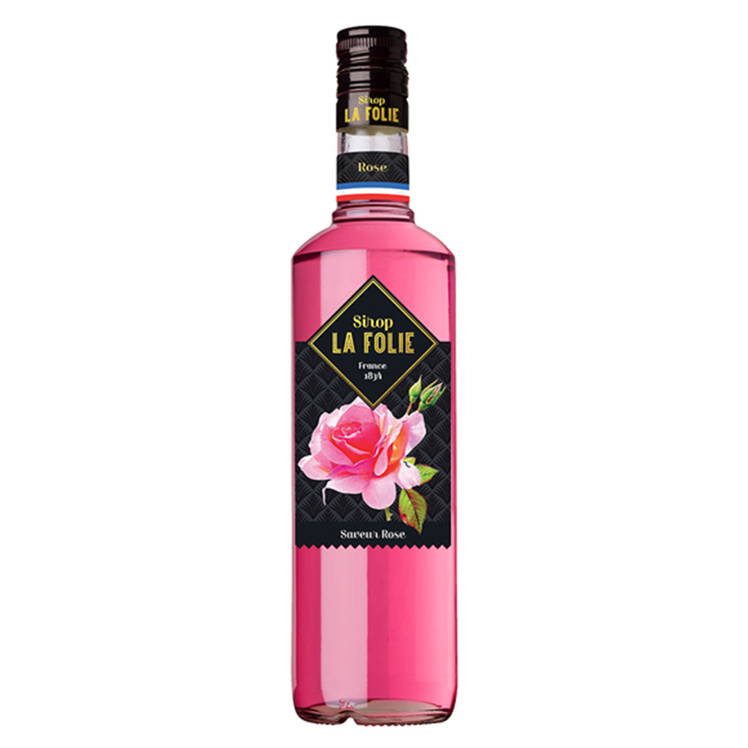 Bottle of Combier Distillery's rose syrup. Net weight: 70cl