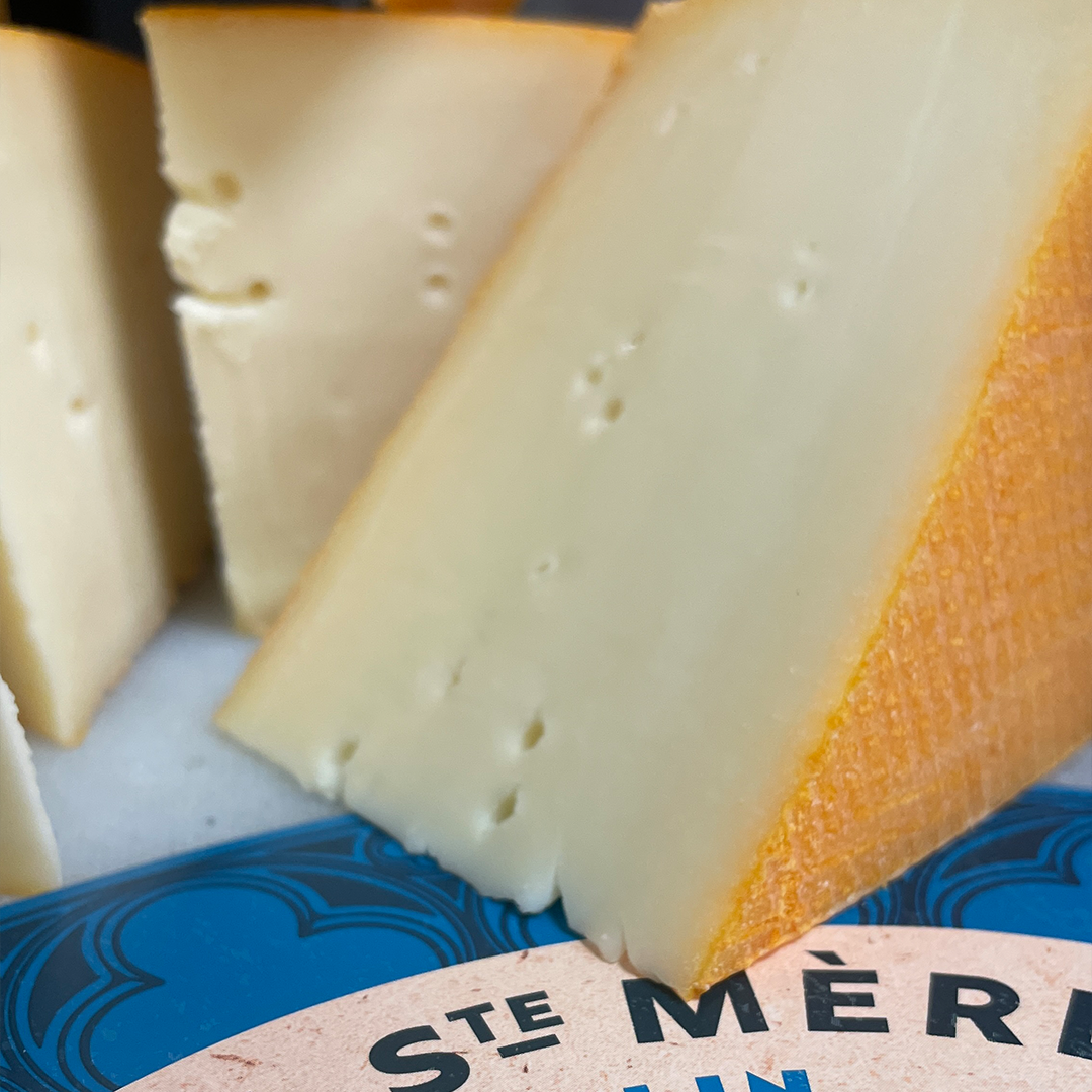 Focus on a slice of Saint Paulin