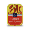 Tin of La Perle des Dieux' sardines with chili and red pepper. Net weight: 115g