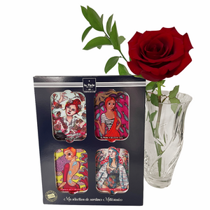 Tender stories from the sea gift set with a rose in a vase on the side