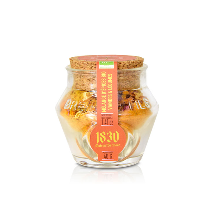 A jar of Organic "Sirocco" Spices for Meat &amp; Veggies. Net weight: 40g