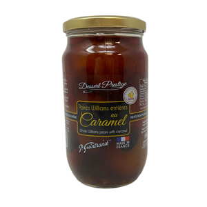 Jar of Guintrand's whole Williams pears in syrup with caramel.  Net weight: 350g