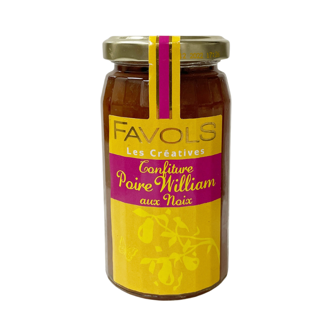 Delectable! Favols' Williams Pear & Walnuts jam comes in a jar. Net weight 270g. Contains cane sugar.