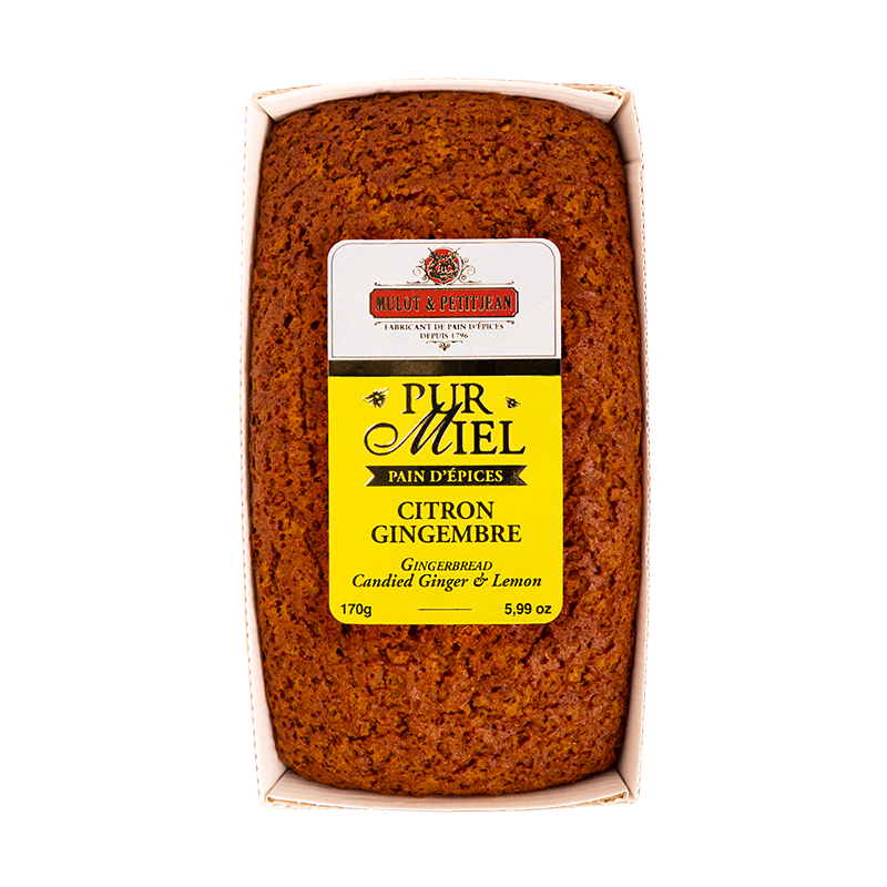 Loaf of Mulot & Petitjean's pain d'épices with lemon and ginger. Net weight: 180g