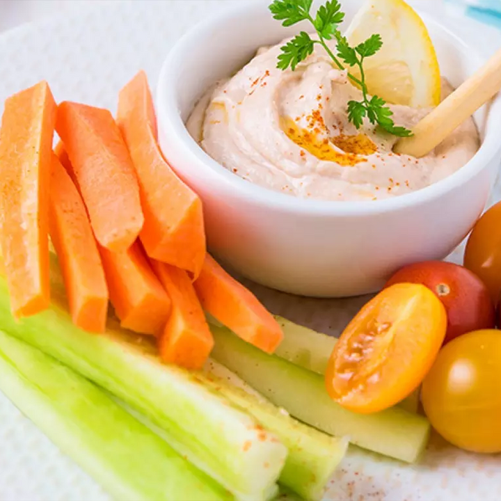 Tuna &amp; lemon mousse served as a dip with raw veggies on the side