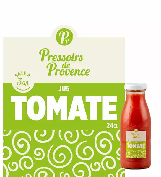 Bottle of Pressoirs de Provence's sugar-free tomato juice.