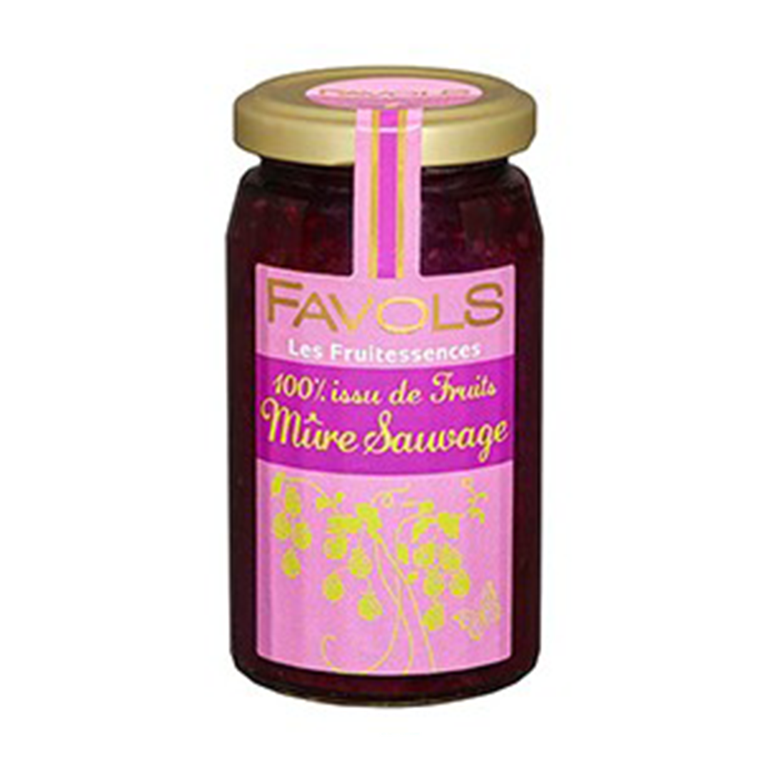 Favols' no-sugar-added 100% fruit wild blackberry jam, perfect for baking recipes, on toasts or crêpes! Cooked under vacuum at low temperature so as to preserve the fruit organoleptic characteristics, texture, taste & flavours! Comes in a jar - net weight 250g