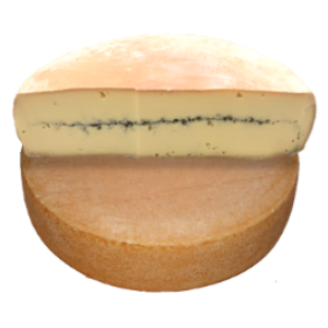 the whole Morbier cheese at the bottom with a half on top. 