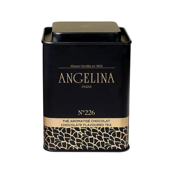 Tin of Angelina's #226 chocolate flavoured tea. Net weight: 100g