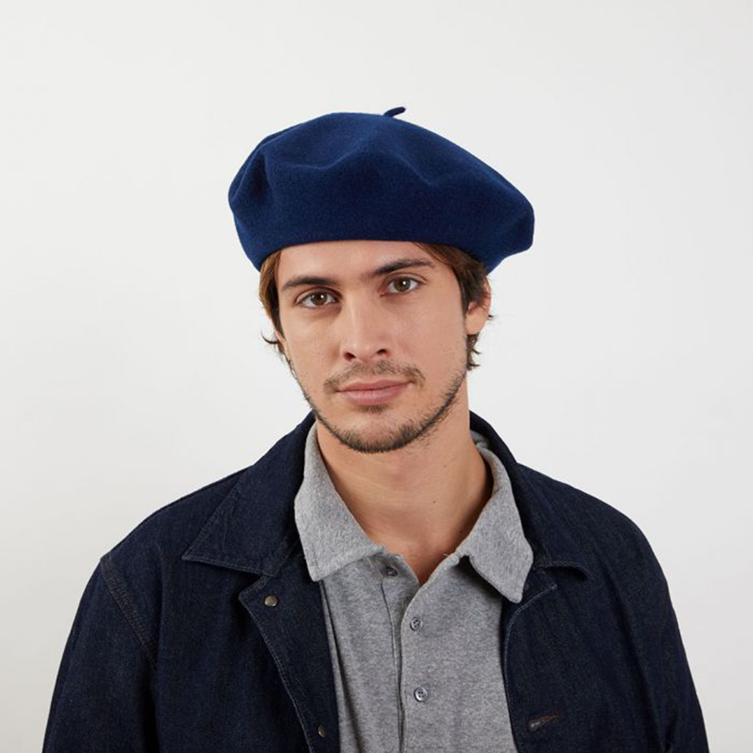 Laulhère's 100% merino wool authentic beret - blue Laulhère - worn by model