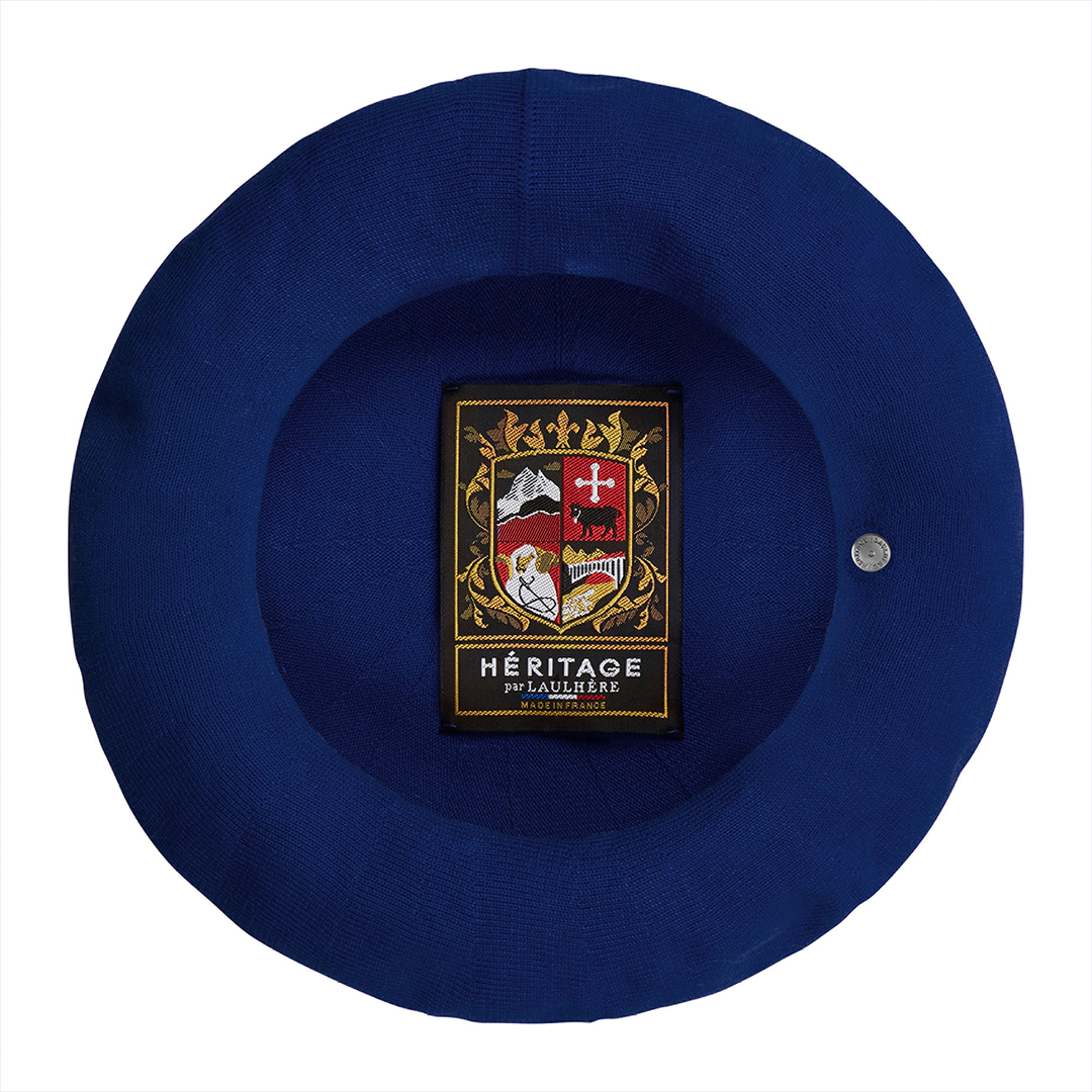 Inside view of Laulhère's 100% cotton authentic summer beret - navy blue