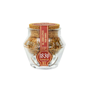 Refillable jar of Maison Bremond 1830's Camargue salts with herbs and spices for meat. Net weight: 90g