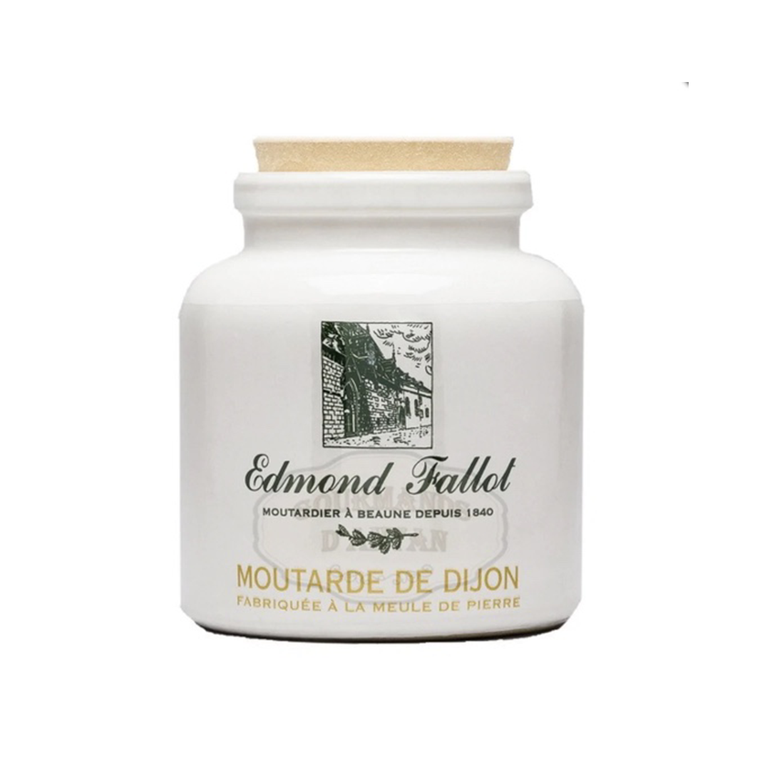 Stoneware jar of Edmond Fallot's Dijon mustard. Net weight: 250g