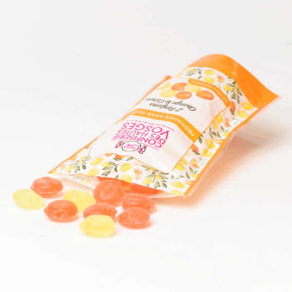 Opened bag of CHDV's orange & lemon sugar-free candies. 