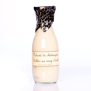 Bottle of Popol's chestnut soup with maple syrup