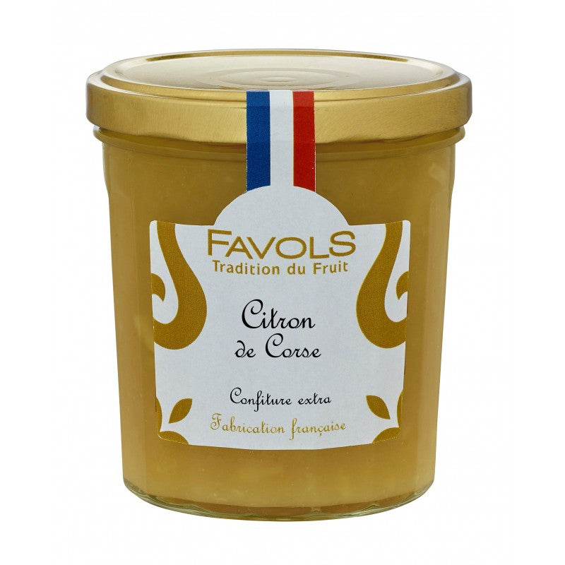 A true getaway to France with Favols' premium 'tradition'  lemon from Corsica jam. Cooked under vacuum at low temperature so as to preserve the fruit organoleptic characteristics, texture, taste and flavours! You will taste the difference! Comes in a jar. Net Weight: 375g
